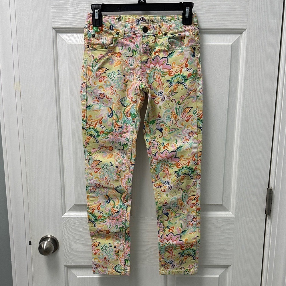 Lands' End Girl's Paisley Pencil Leg Jeans in Pastel and Neon Multicolor